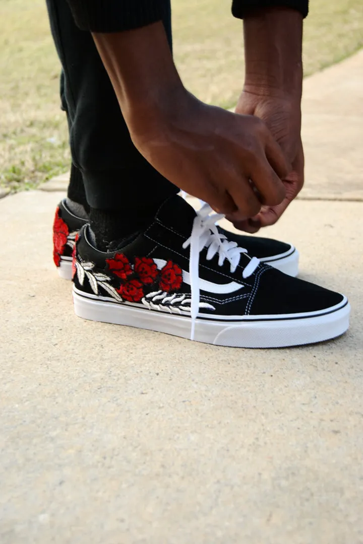 Custom Rose Embroidered "Frozen Rose" Low Vans Sneakers