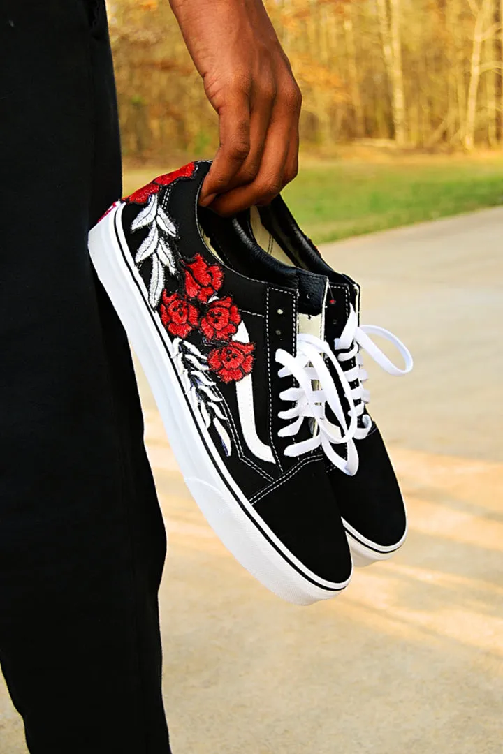 Custom Rose Embroidered "Frozen Rose" Low Vans Sneakers