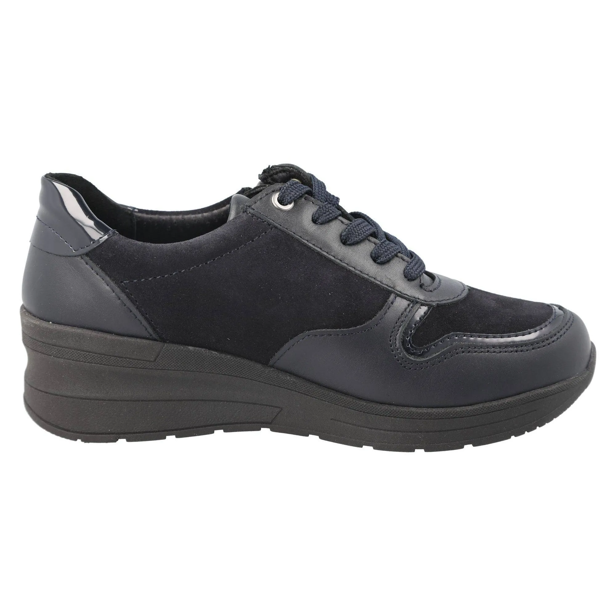 DB Shoes Fleet 2V Ladies Wide Navy Leather Zip & Lace Trainers