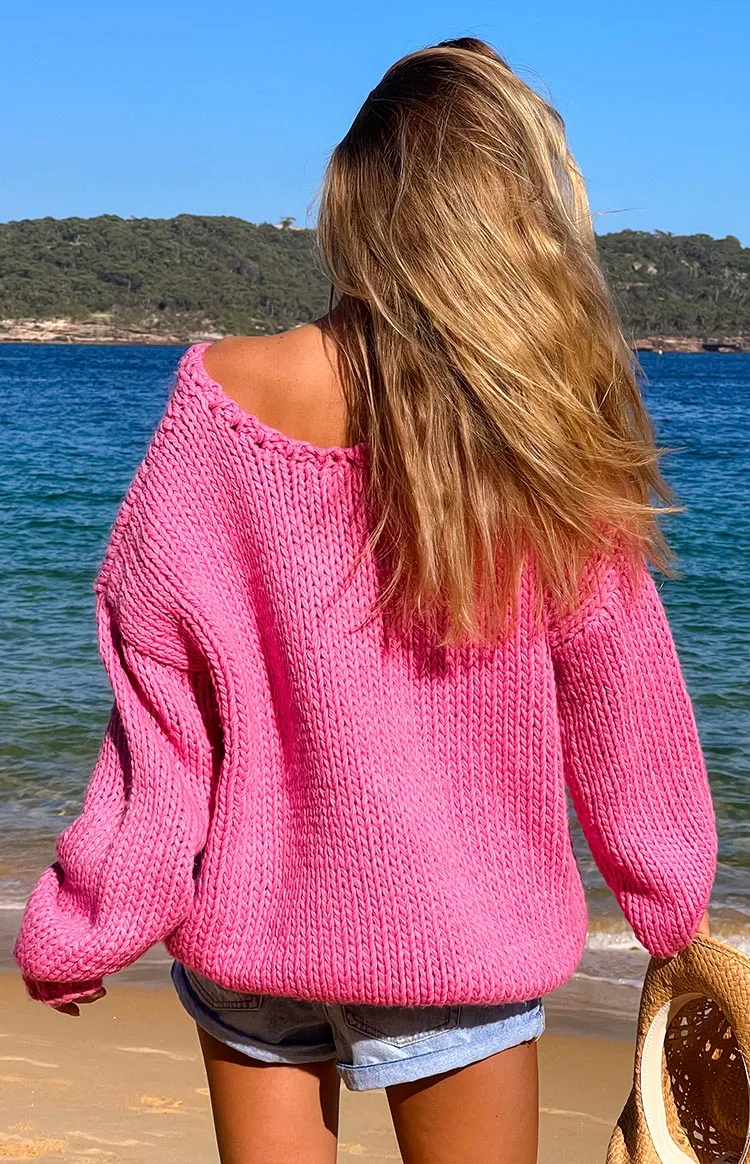 Delvey Hot Pink Chunky Knit Sweater