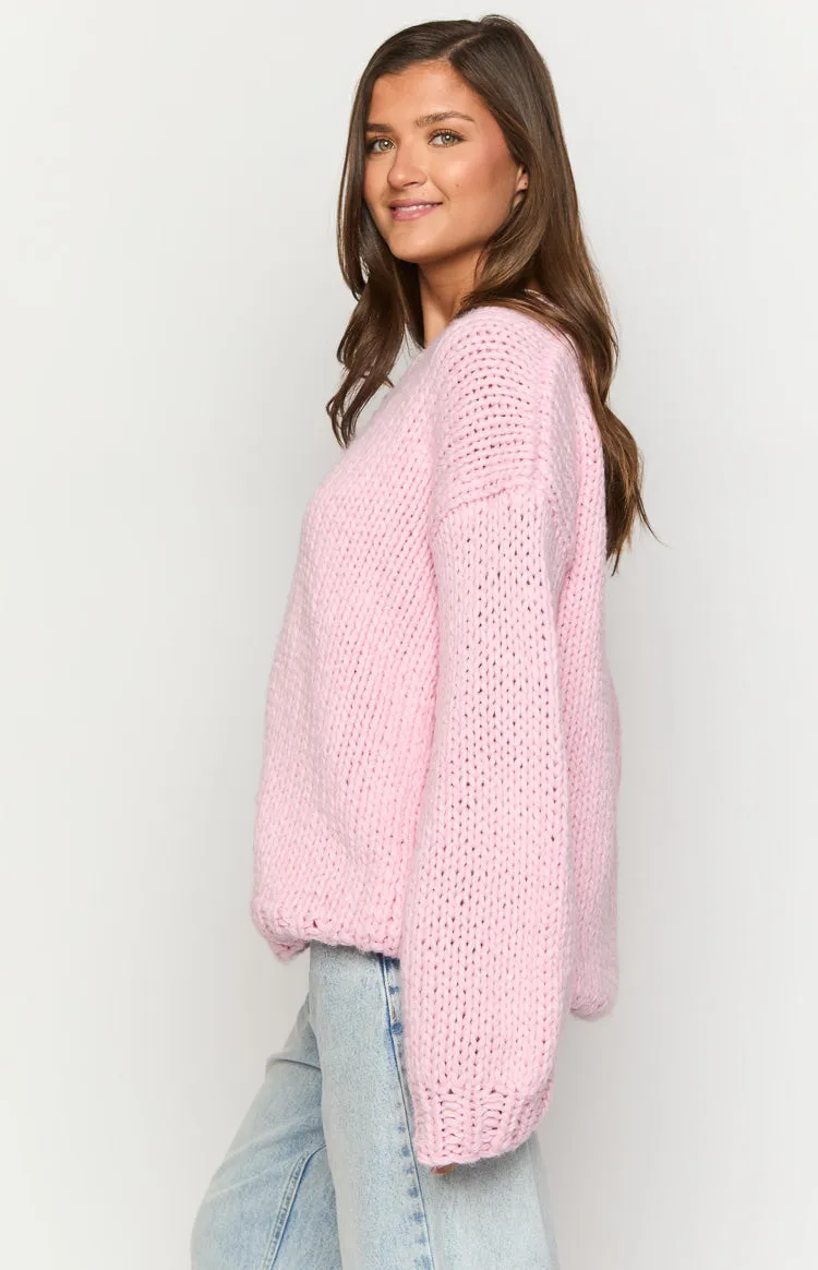 Delvey Light Pink Chunky Knit Sweater