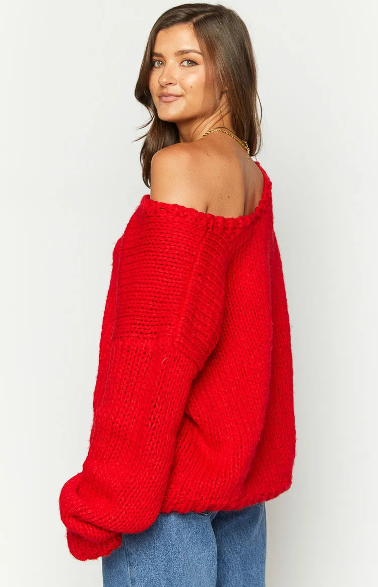 Delvey Red Chunky Knit Sweater