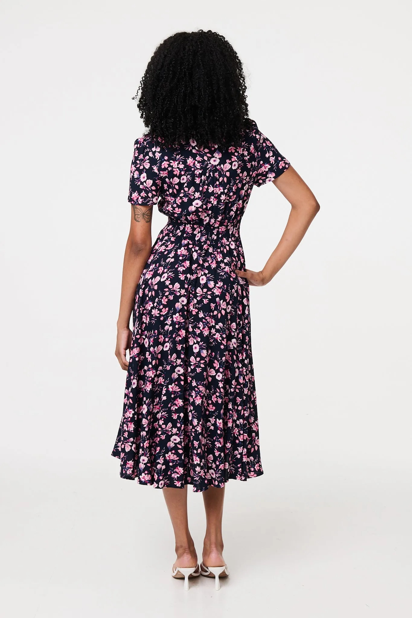 Ditsy Floral V-Neck Midi Dress