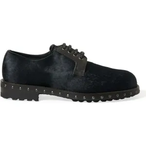 Dolce & Gabbana Elegant Black Calf Fur Derby Shoes