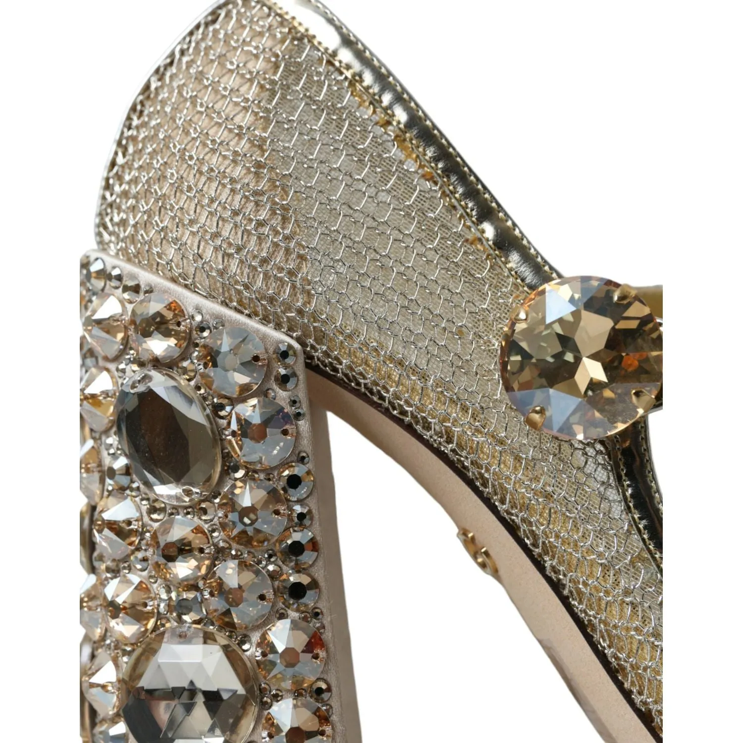 Dolce & Gabbana Gold Mesh Crystal Mary Jane Pumps Heels Shoes