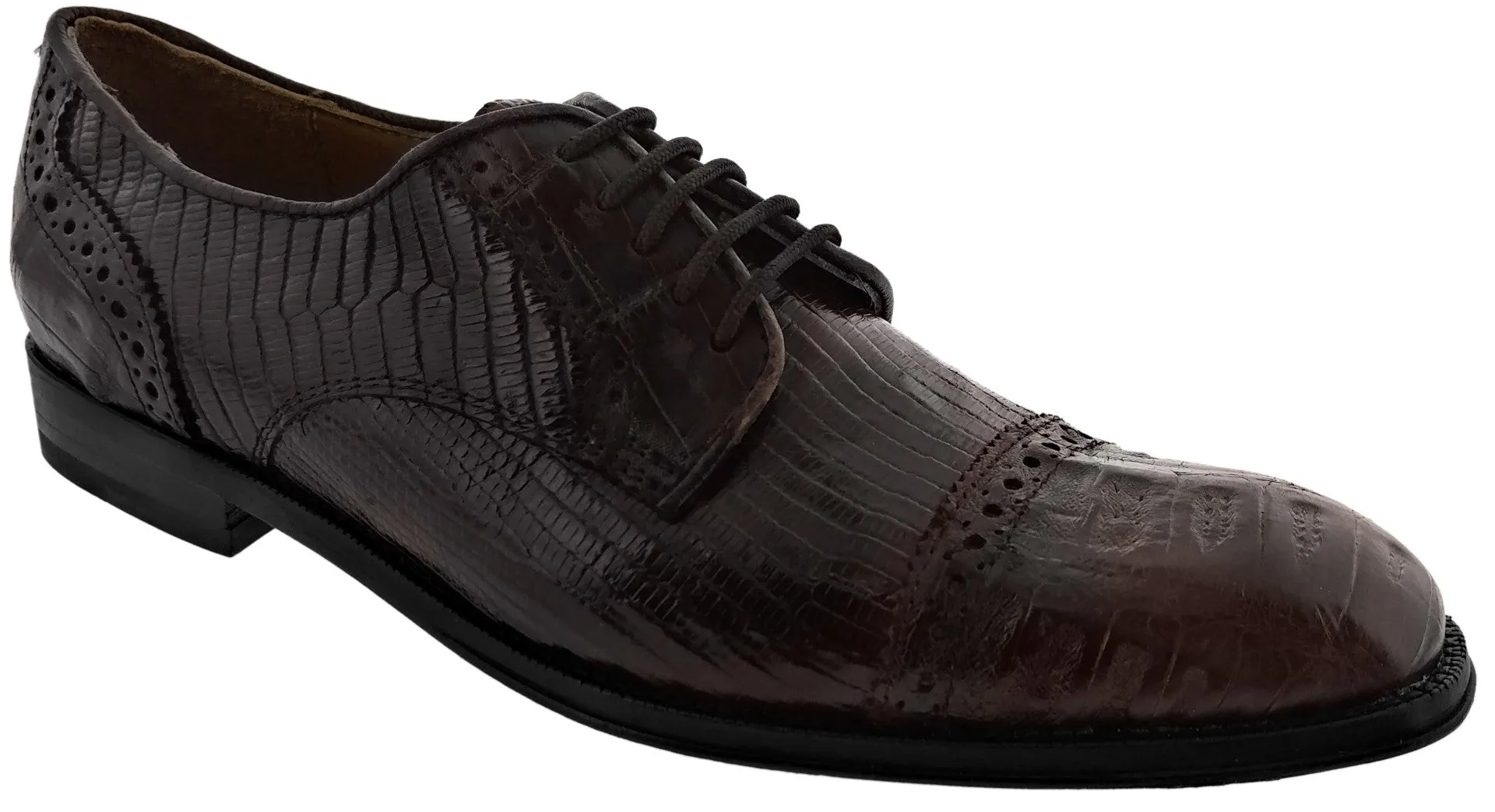 Dolce Pelle - Men's All Brown Genuine Lizard & Crocodile Dress Shoes