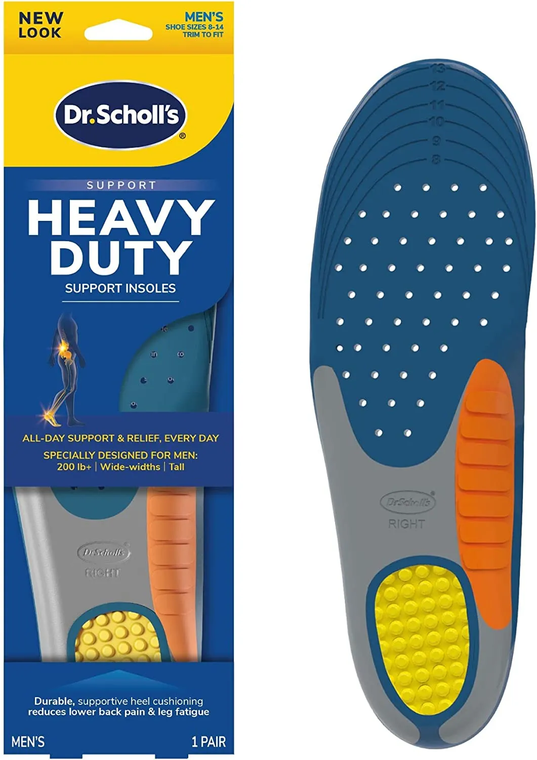 Dr. Scholl's Heavy Duty Support Insole Orthotics, Big & Tall, 200lbs , Wide Feet, Shock Absorbing, Arch Support, Distributes Pressure, Trim to Fit Inserts, Work Boots & Shoes, Men Size 8-14