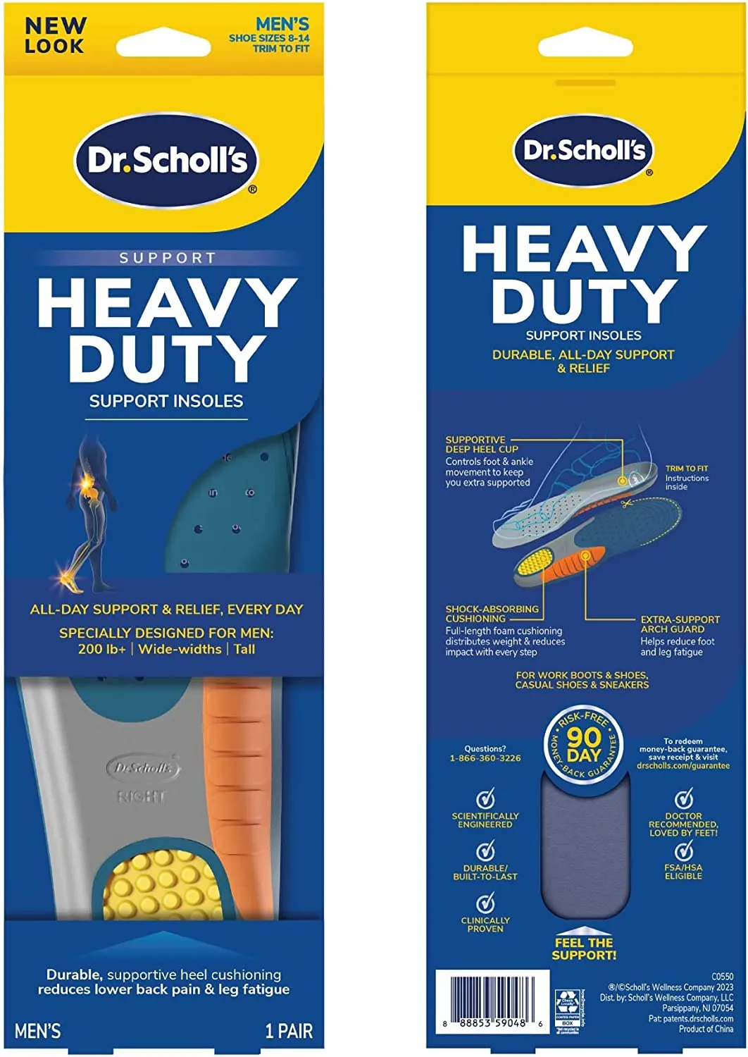 Dr. Scholl's Heavy Duty Support Insole Orthotics, Big & Tall, 200lbs , Wide Feet, Shock Absorbing, Arch Support, Distributes Pressure, Trim to Fit Inserts, Work Boots & Shoes, Men Size 8-14