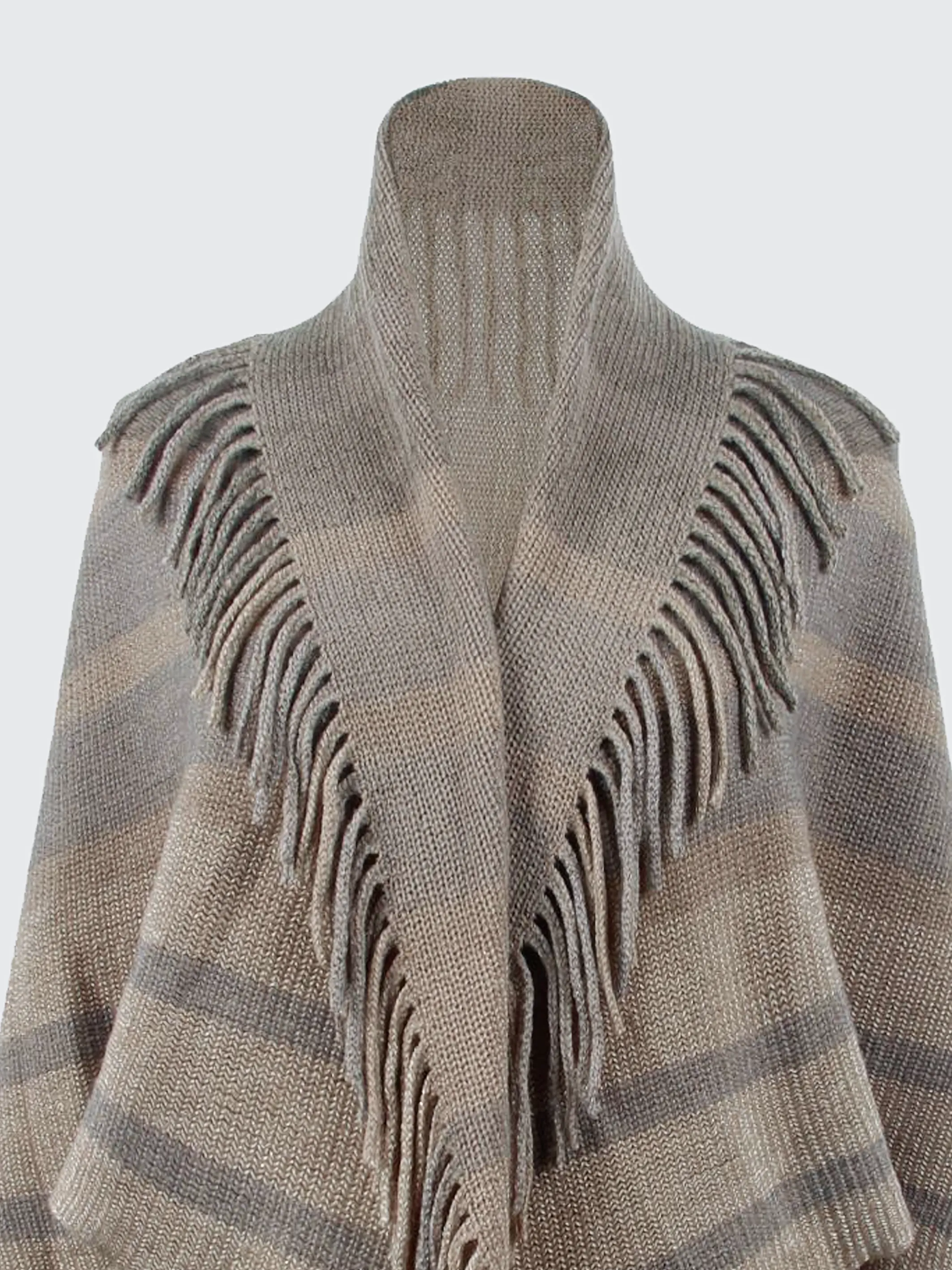 Fringe Detail Open Front Knitted Poncho