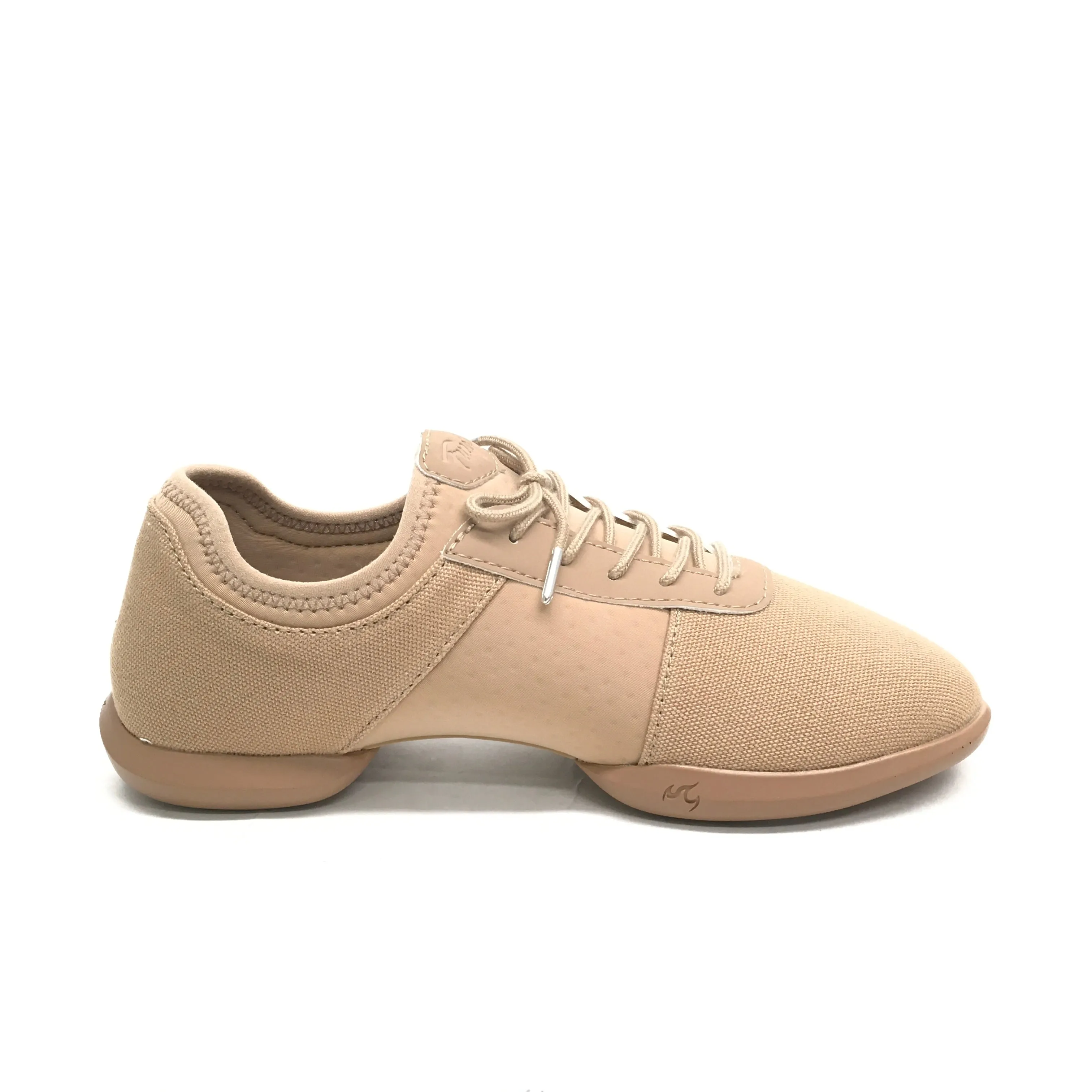 Fuego: Split Sole Dance Sneaker | Latte Fabric & Neoprene | MED | Flat Split Rubber Sole | VEGAN