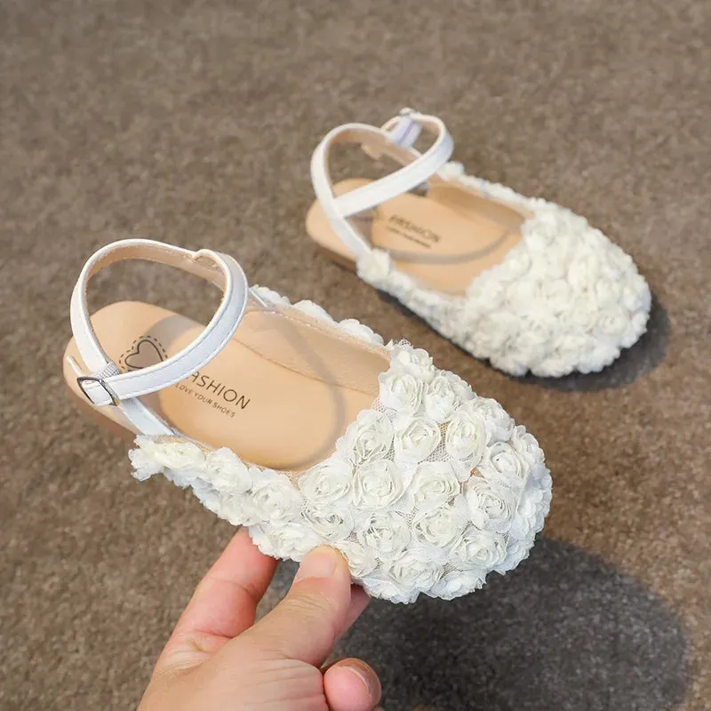 Girls Half Sandals Kids Princess Flowers Dress Shoes Fashion Simple Summer Children Flat Mary Janes Shoes for Party Wedding