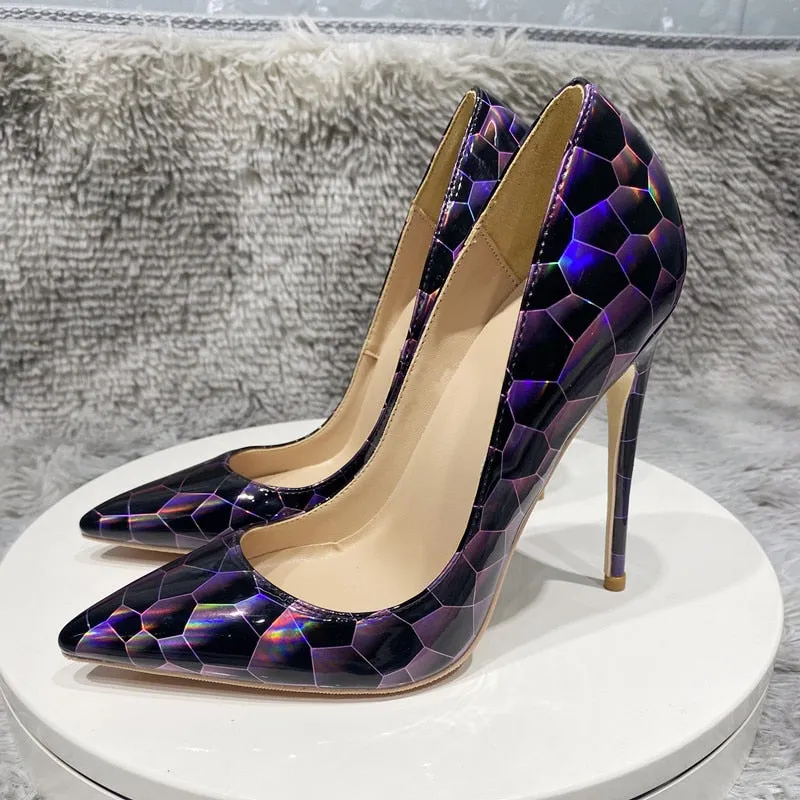 Glossy Geometric Pointed Toe High Heel Pumps