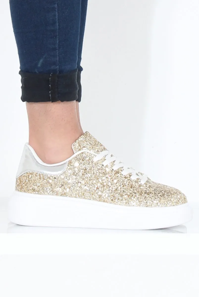 Gold Glitter Platform Trainers - Erin