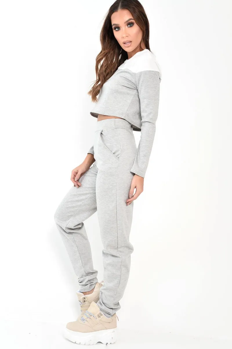 Grey and White Contrast Panel Tracksuit - Soraya