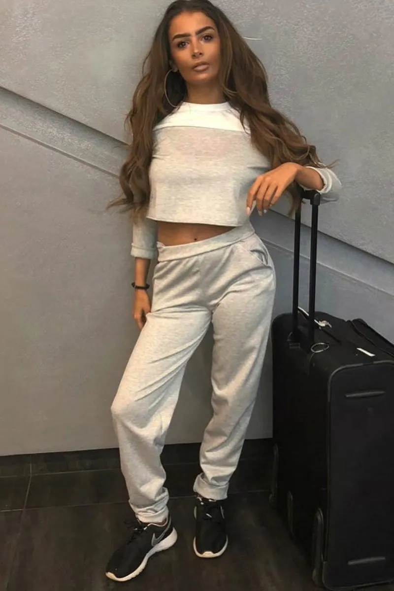 Grey and White Contrast Panel Tracksuit - Soraya