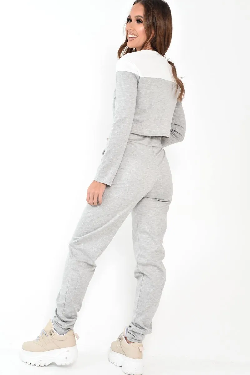 Grey and White Contrast Panel Tracksuit - Soraya