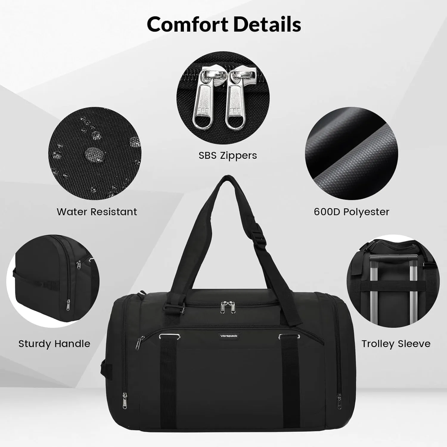 Gym Bag for Men - 45L Duffle Bag for Travel Backpack Carry on Backpack with Shoe Compartment Large Weekender Bag Overnight Bag for Sports Gym Travel - Black