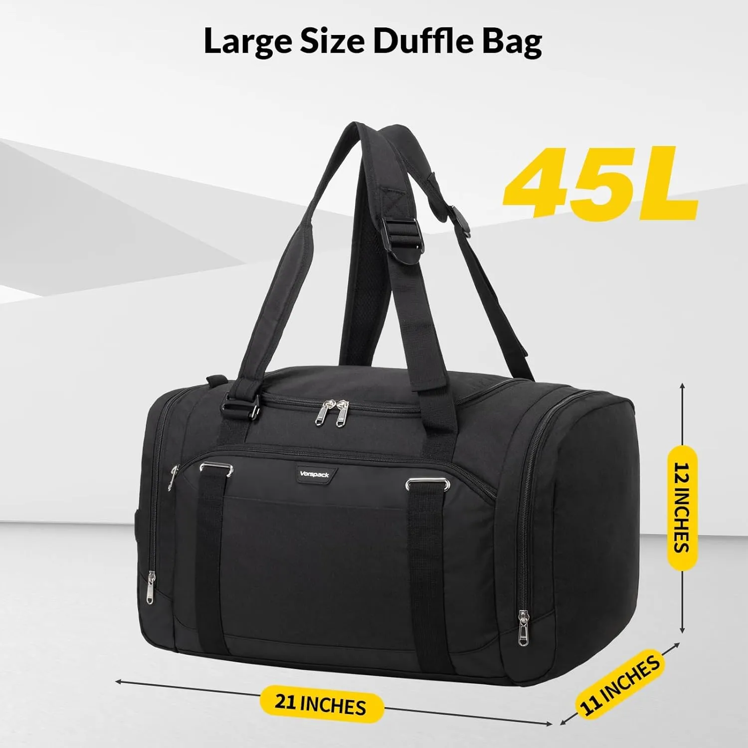 Gym Bag for Men - 45L Duffle Bag for Travel Backpack Carry on Backpack with Shoe Compartment Large Weekender Bag Overnight Bag for Sports Gym Travel - Black