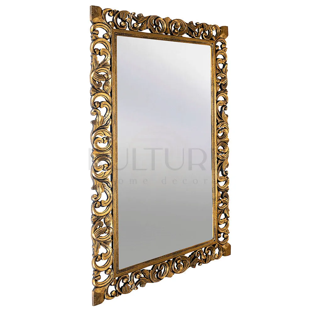 Hand Carved Mirror "Cempaka" Gold Wash - 180 cm