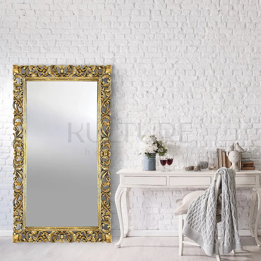 Hand Carved Mirror "Cempaka" Gold Wash - 180 cm