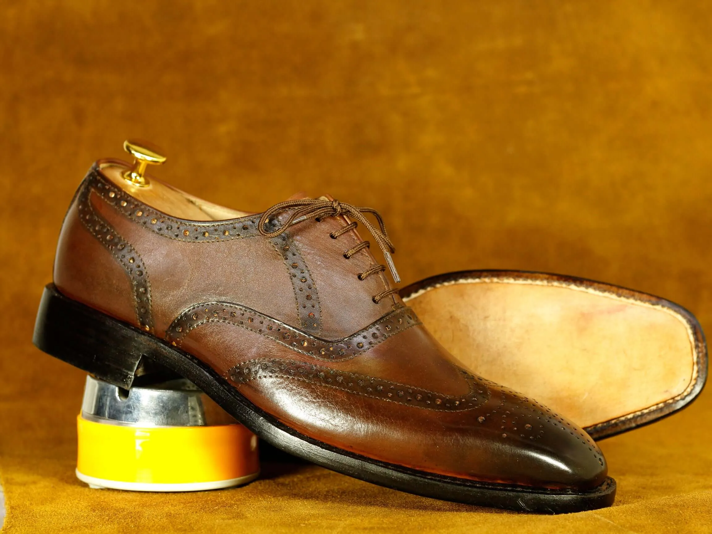 Handmade Brown Wing Tip  Brogue Lace Up Shoes, Men's Dress Shoes