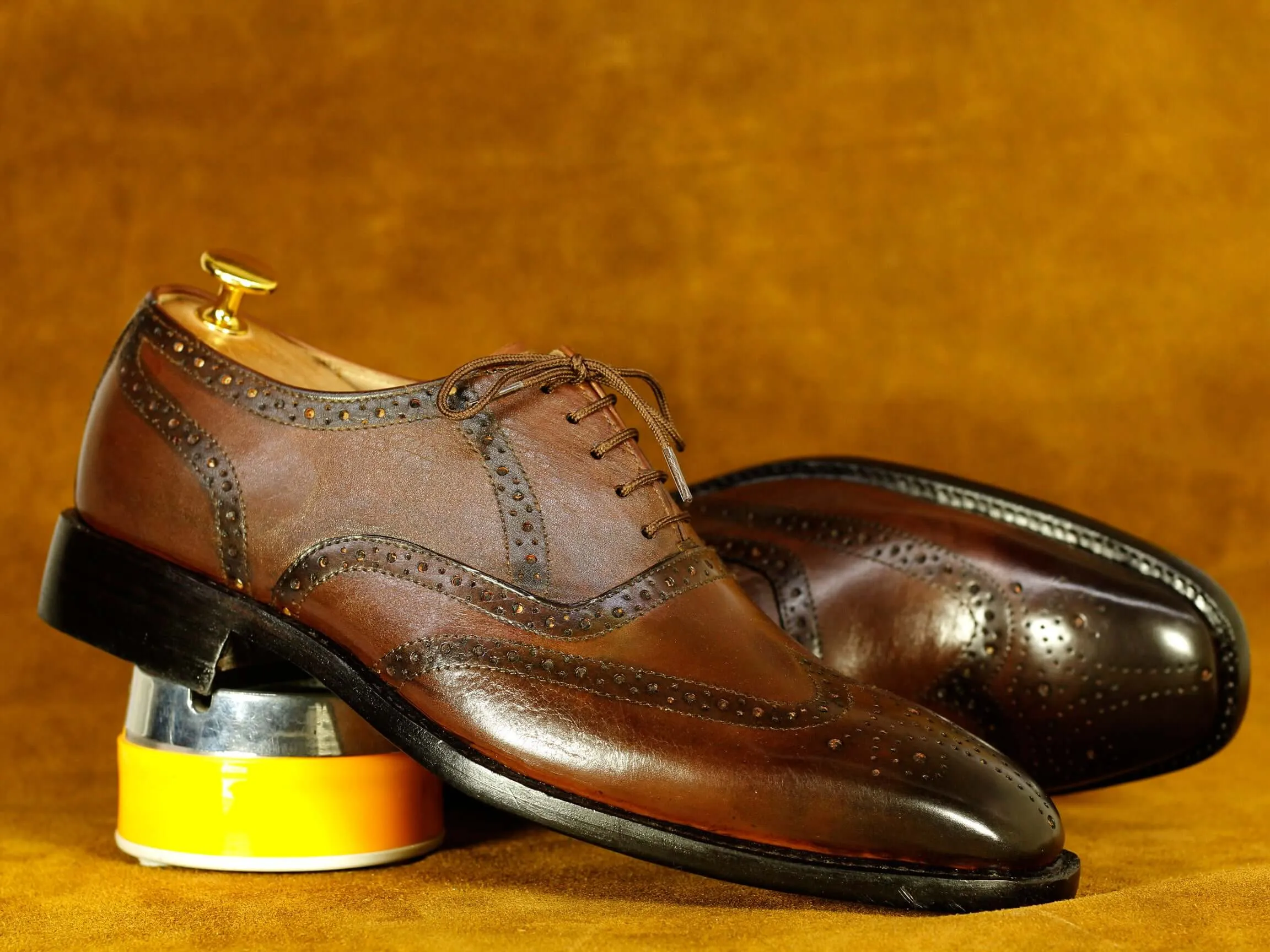 Handmade Brown Wing Tip  Brogue Lace Up Shoes, Men's Dress Shoes