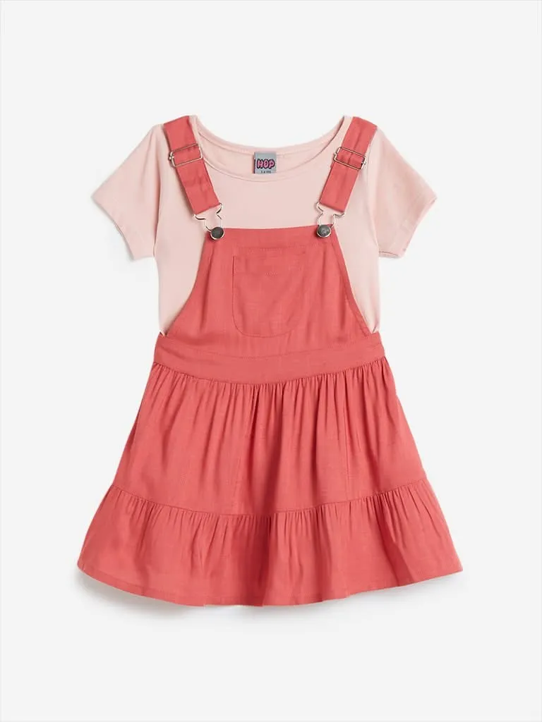 HOP Kids Pink Tiered Pinafore and T-Shirt Set