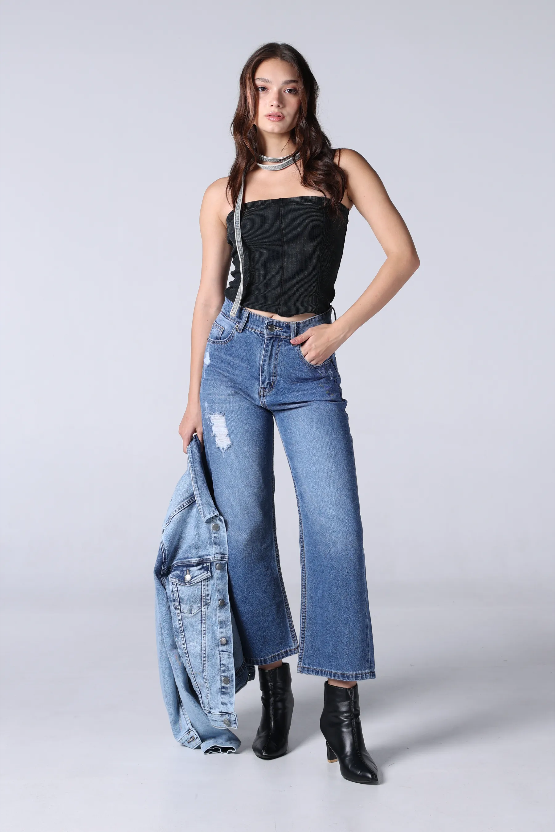 Jack Russel - Women Jeans - Handwerk JF-146 Wide Leg Blue Jean High Waisted