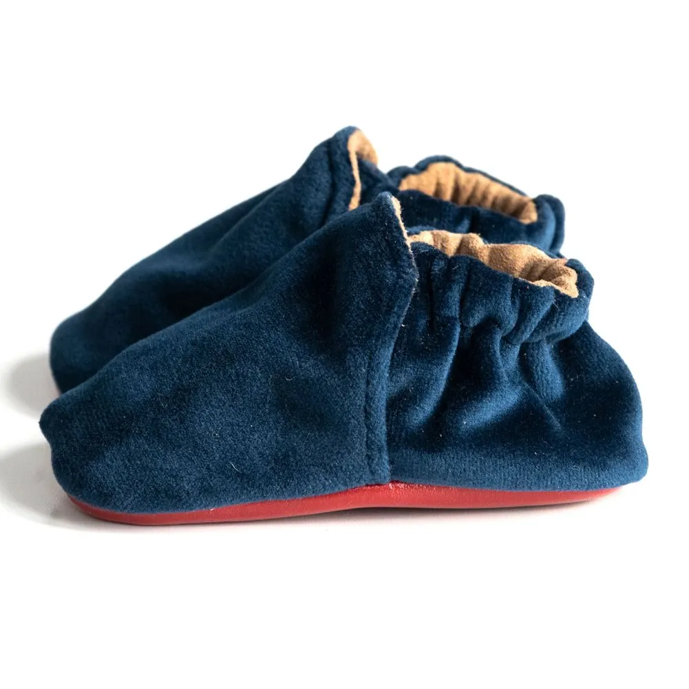 Little Grapefruit Storm Blue Baby Velvet Crib Shoes