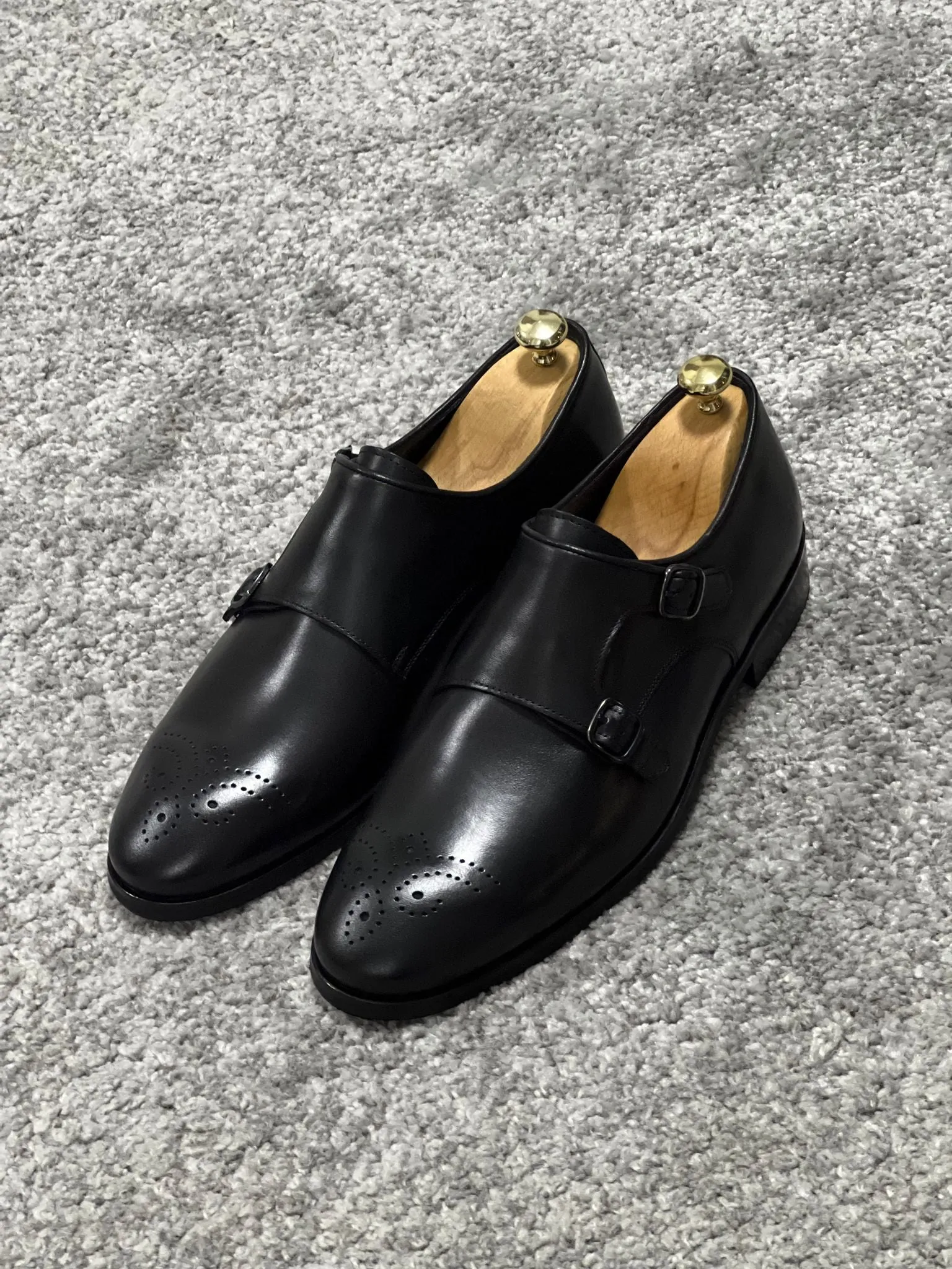 Louis Special Edition Neolite Sole Double Monk Stap Black Shoes