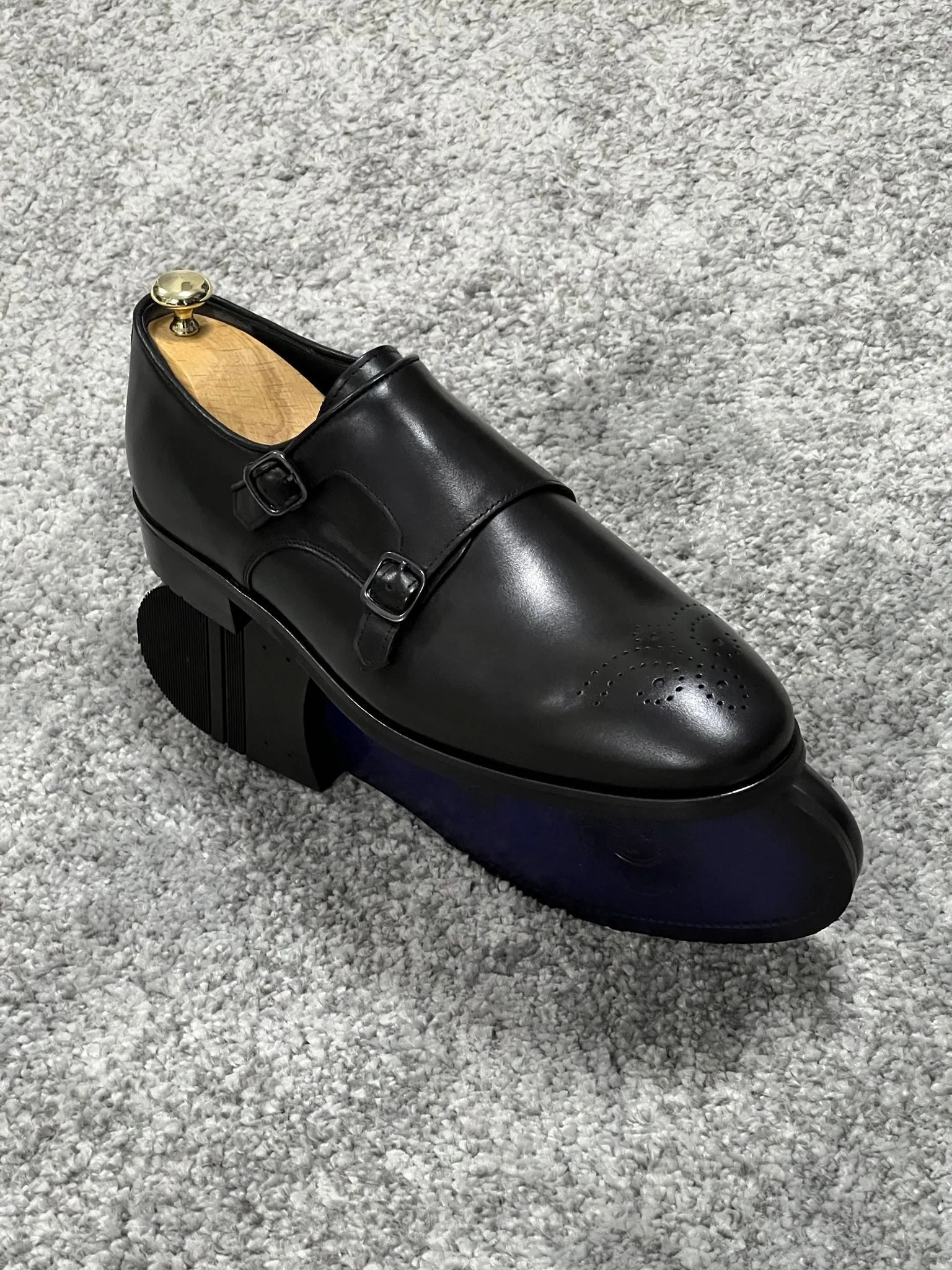 Louis Special Edition Neolite Sole Double Monk Stap Black Shoes