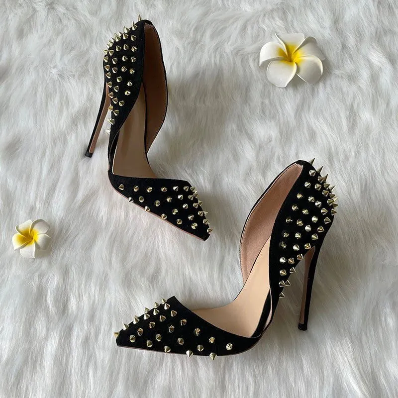 LovelyRLovely Women's Black Suede Gold Rivet Shoes