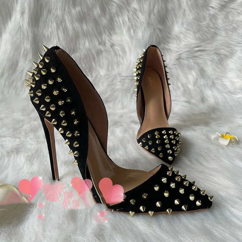 LovelyRLovely Women's Black Suede Gold Rivet Shoes