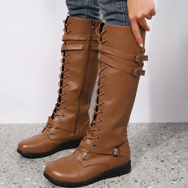 LovelyRLovely Women's Lace-up High Tube Knight Boots