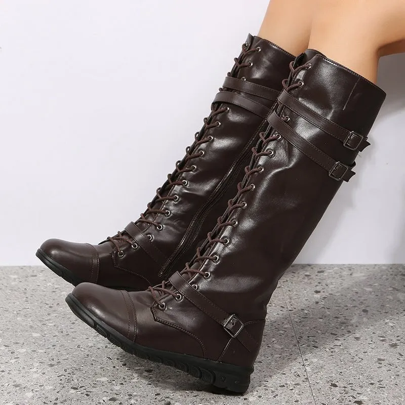 LovelyRLovely Women's Lace-up High Tube Knight Boots