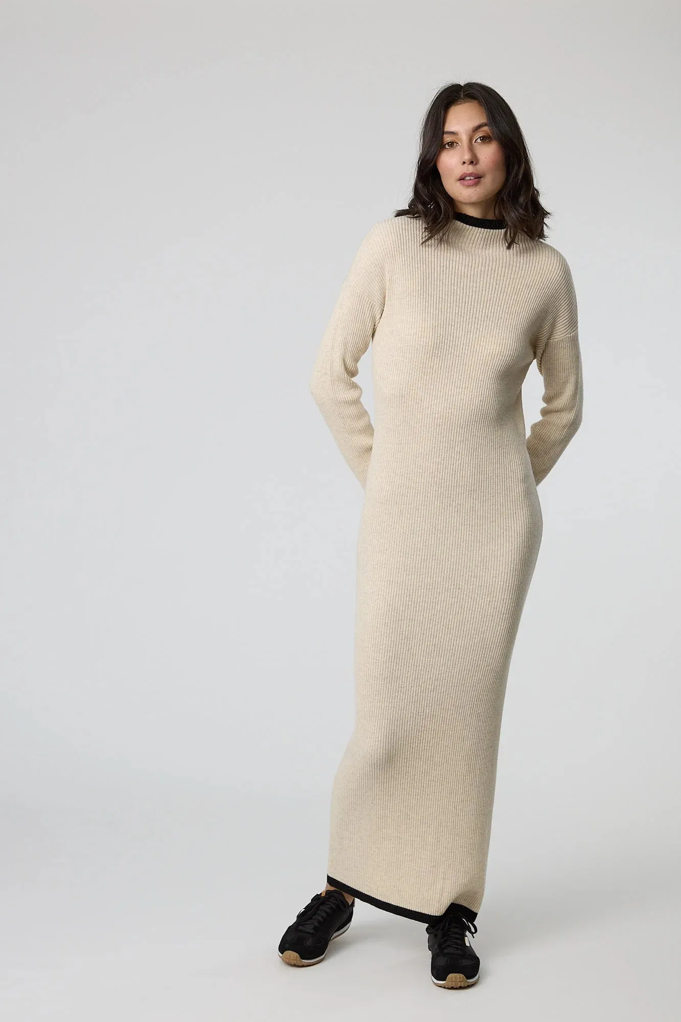 MARLOW - Cashmere   wool blend rib knit dress - Oatmeal! 12