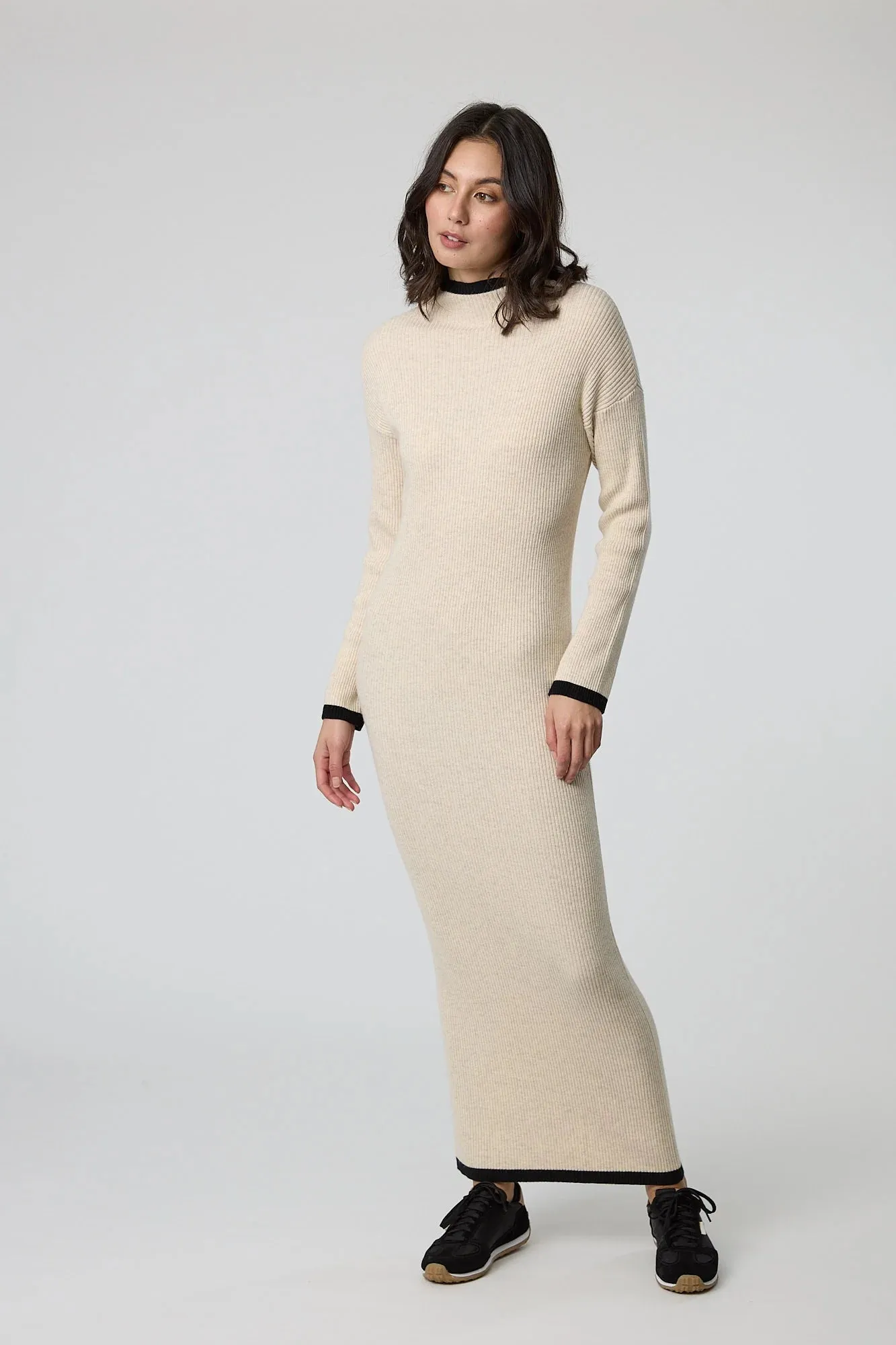 MARLOW - Cashmere   wool blend rib knit dress - Oatmeal! 12