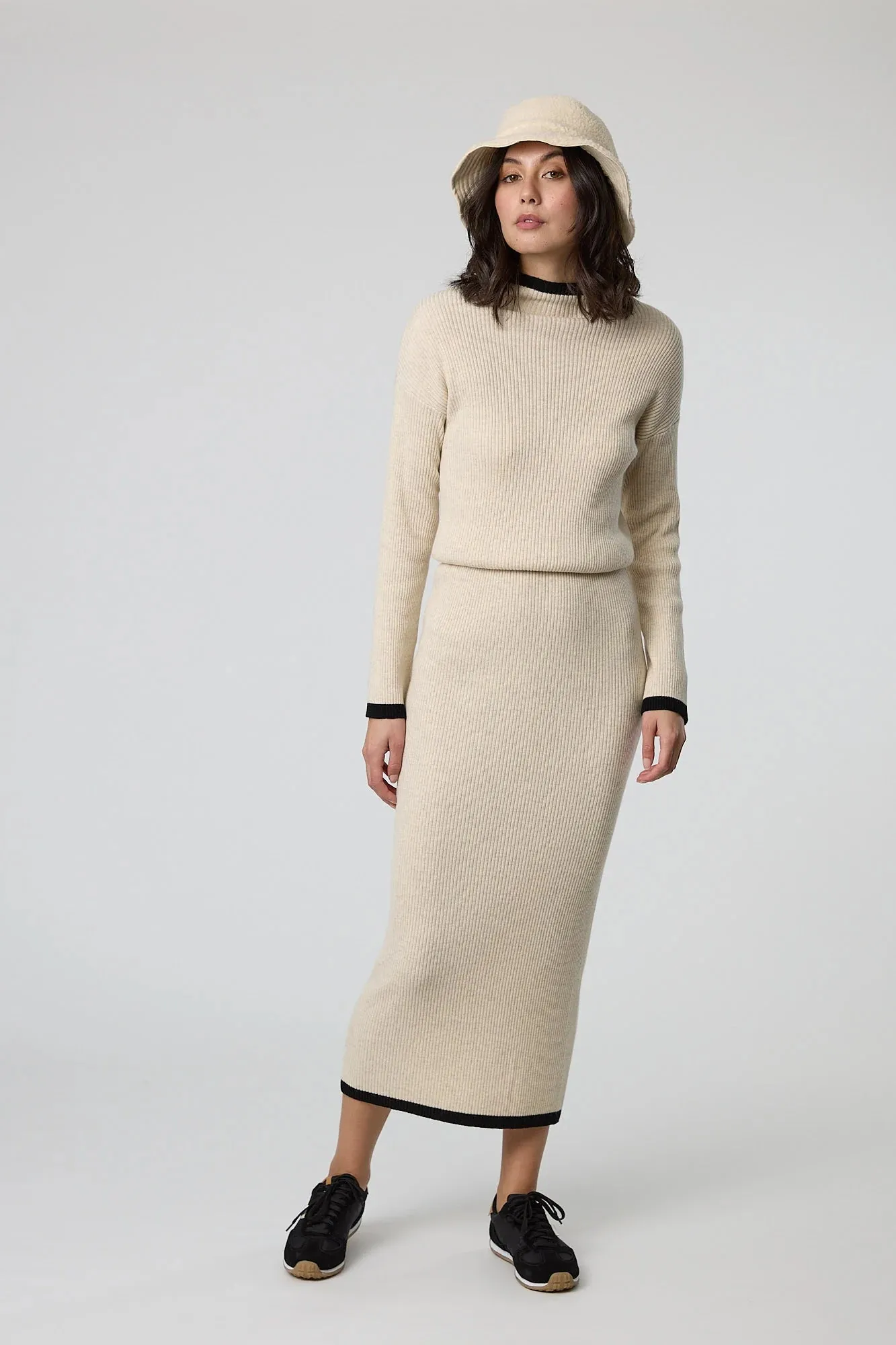 MARLOW - Cashmere   wool blend rib knit dress - Oatmeal! 12