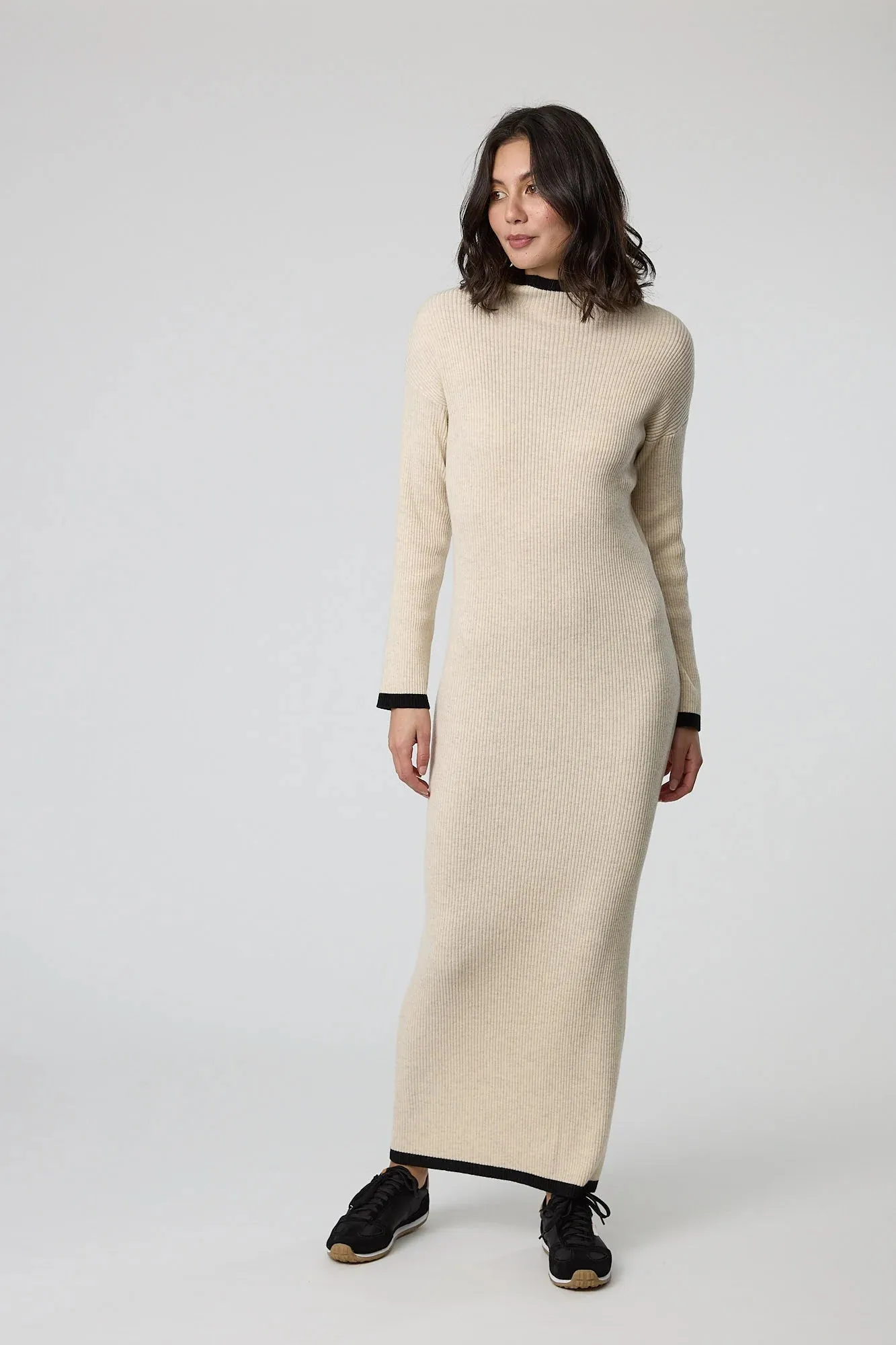 MARLOW - Cashmere   wool blend rib knit dress - Oatmeal! 12