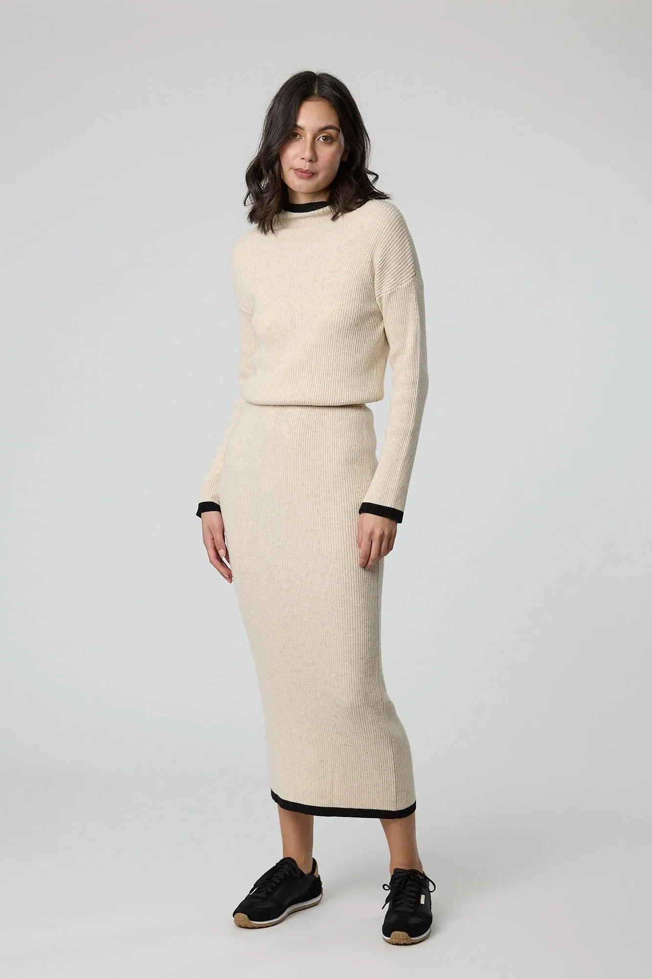 MARLOW - Cashmere   wool blend rib knit dress - Oatmeal! 12