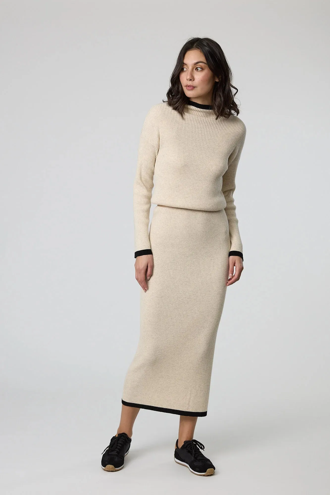 MARLOW - Cashmere   wool blend rib knit dress - Oatmeal! 12