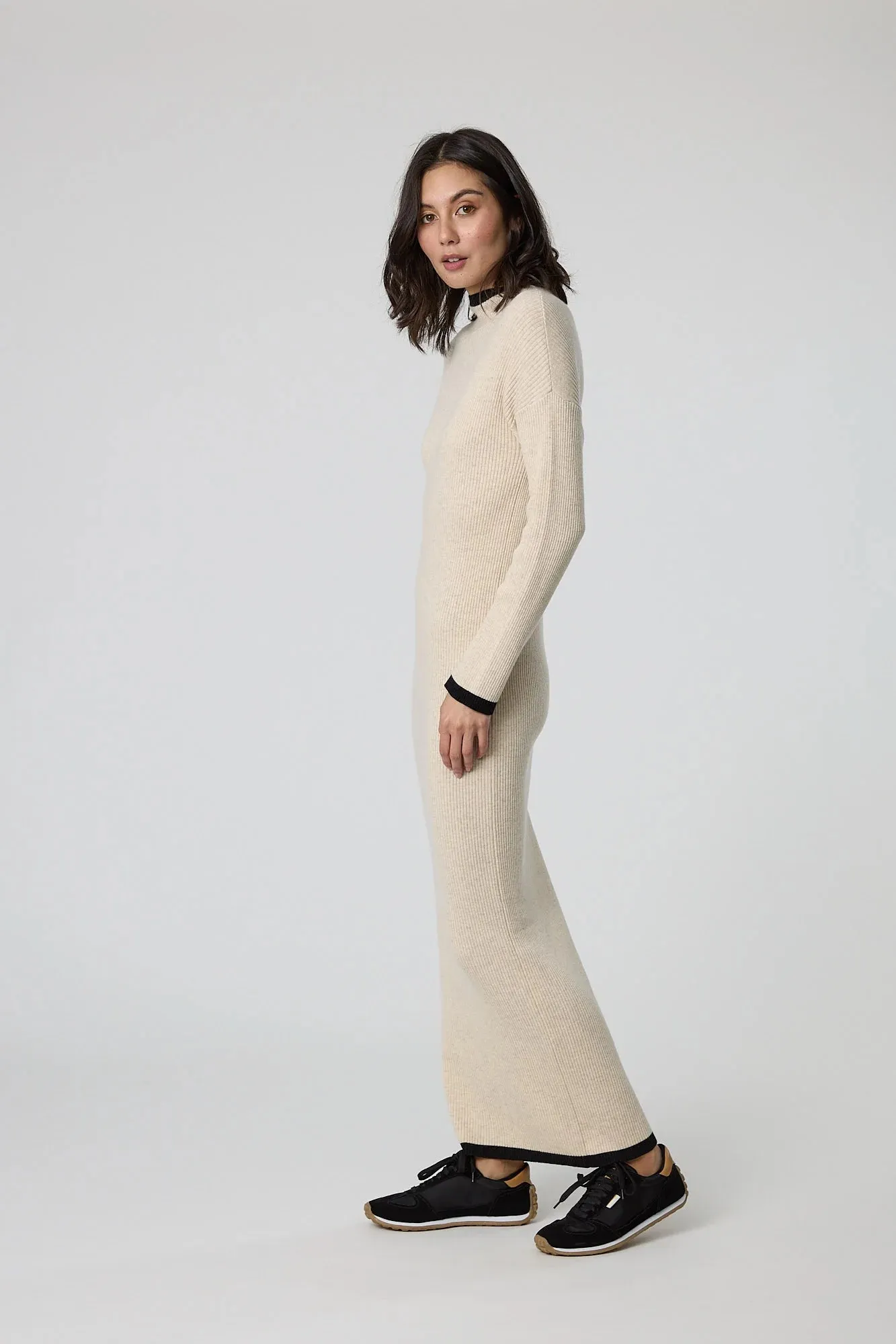 MARLOW - Cashmere   wool blend rib knit dress - Oatmeal! 12