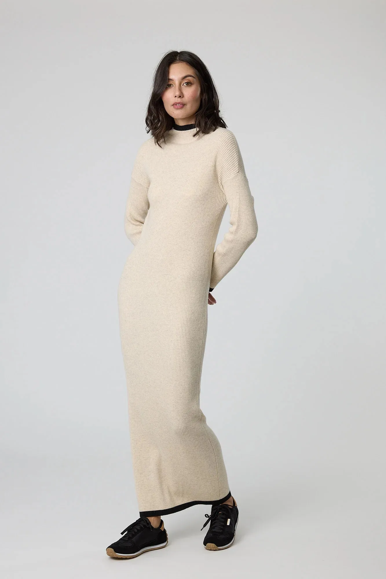 MARLOW - Cashmere   wool blend rib knit dress - Oatmeal! 12