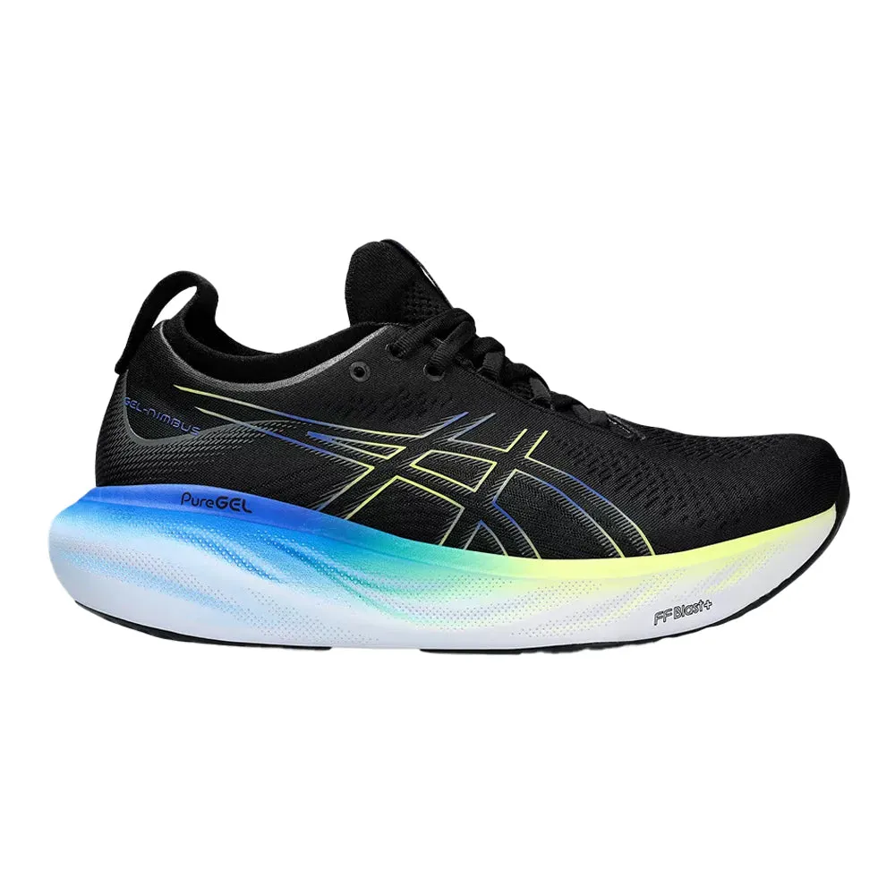 Men's Asics Gel-Nimbus 25, Black/Glow Yellow, 7 4E Extra Wide