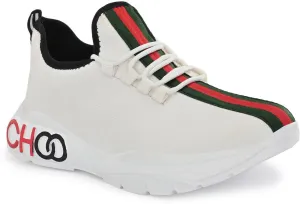 Men's Stylish and Trendy White Striped Mesh Casual Sneakers