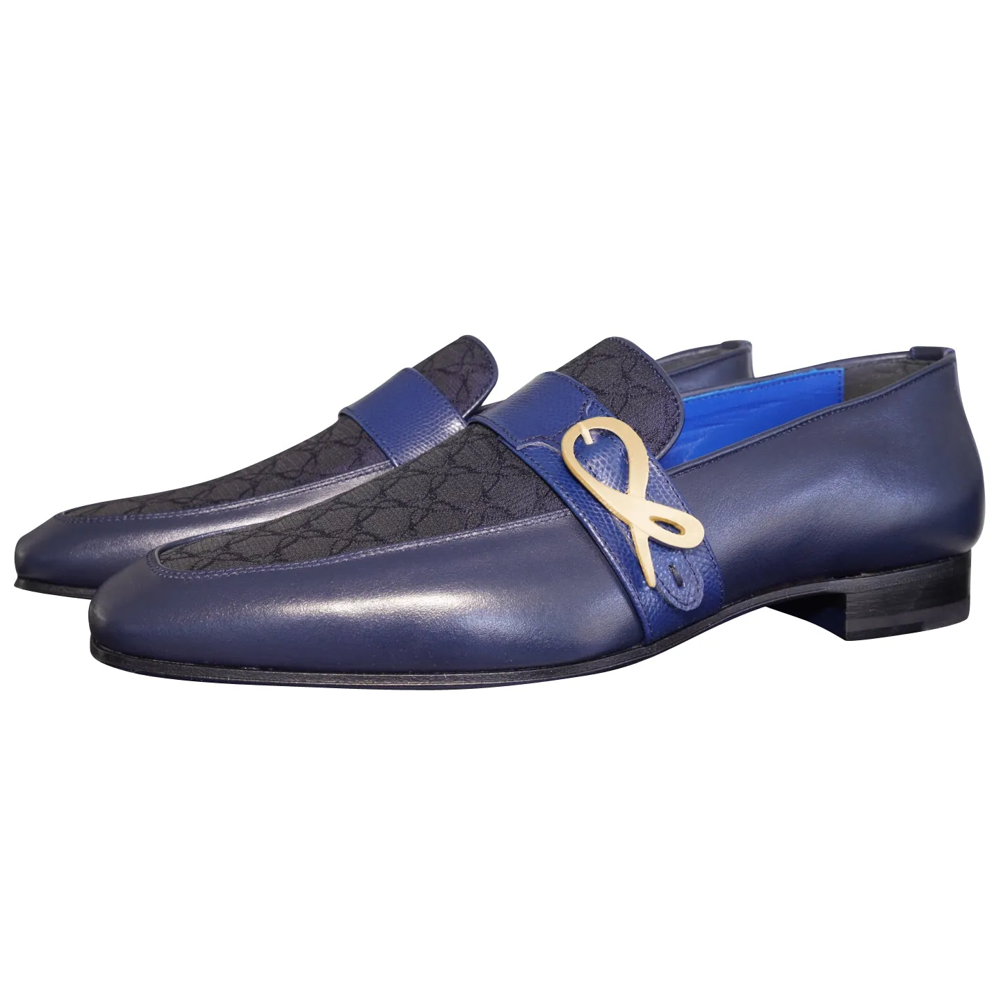 Midnight Marino Logo Monk Loafers With Yellow Gold Buckle