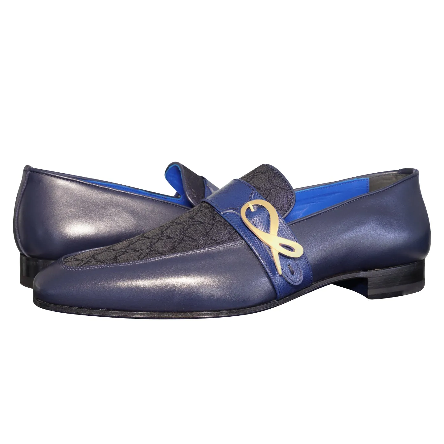 Midnight Marino Logo Monk Loafers With Yellow Gold Buckle