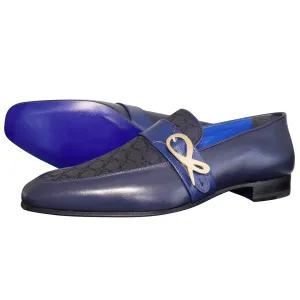 Midnight Marino Logo Monk Loafers With Yellow Gold Buckle