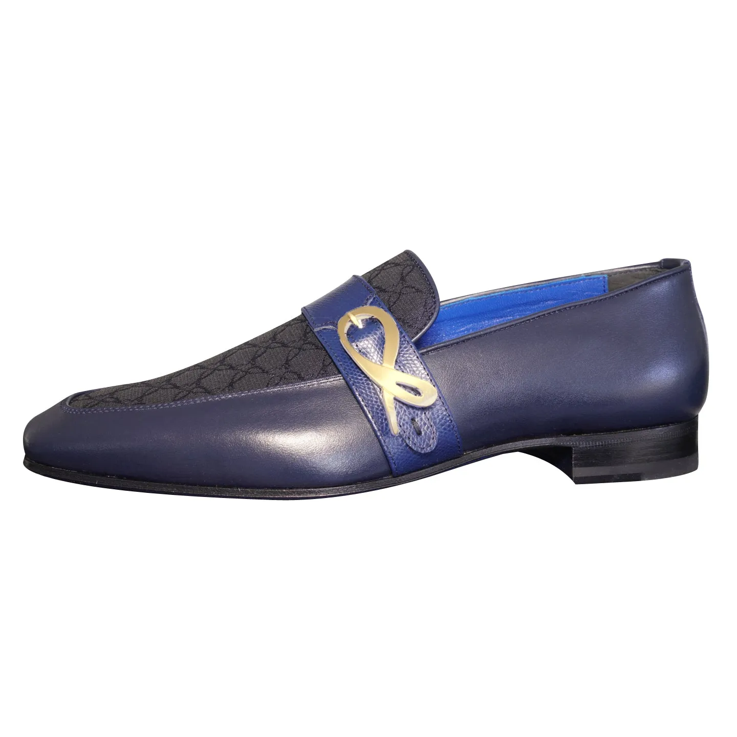 Midnight Marino Logo Monk Loafers With Yellow Gold Buckle