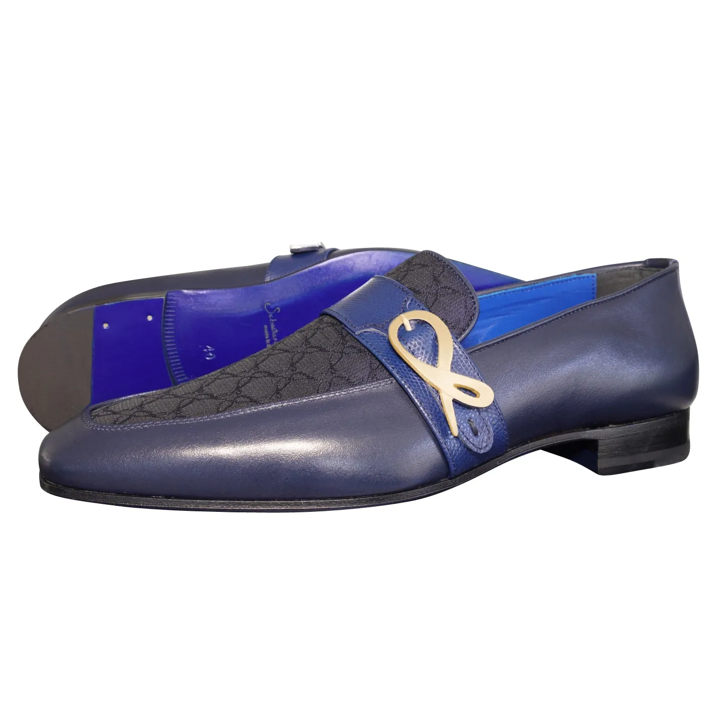 Midnight Marino Logo Monk Loafers With Yellow Gold Buckle